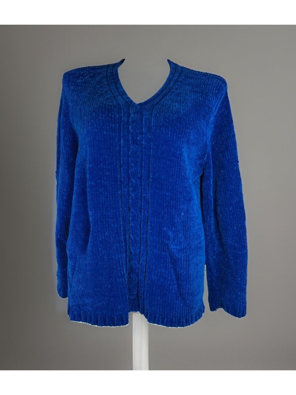 Carolyn Taylor Essentials Sweater Womens Size XL Blue Pullover V Neck Cable knit